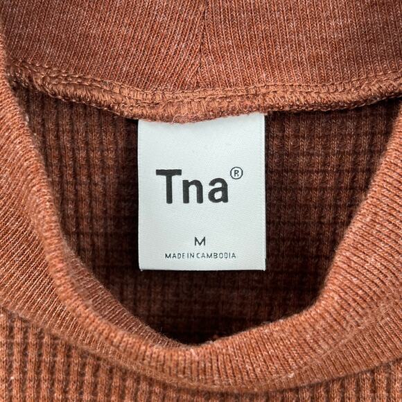 ARITZIA TNA Thermal Mockneck Womens Medium Brown Long Sleeve Cropped Pullover - Picture 7 of 12